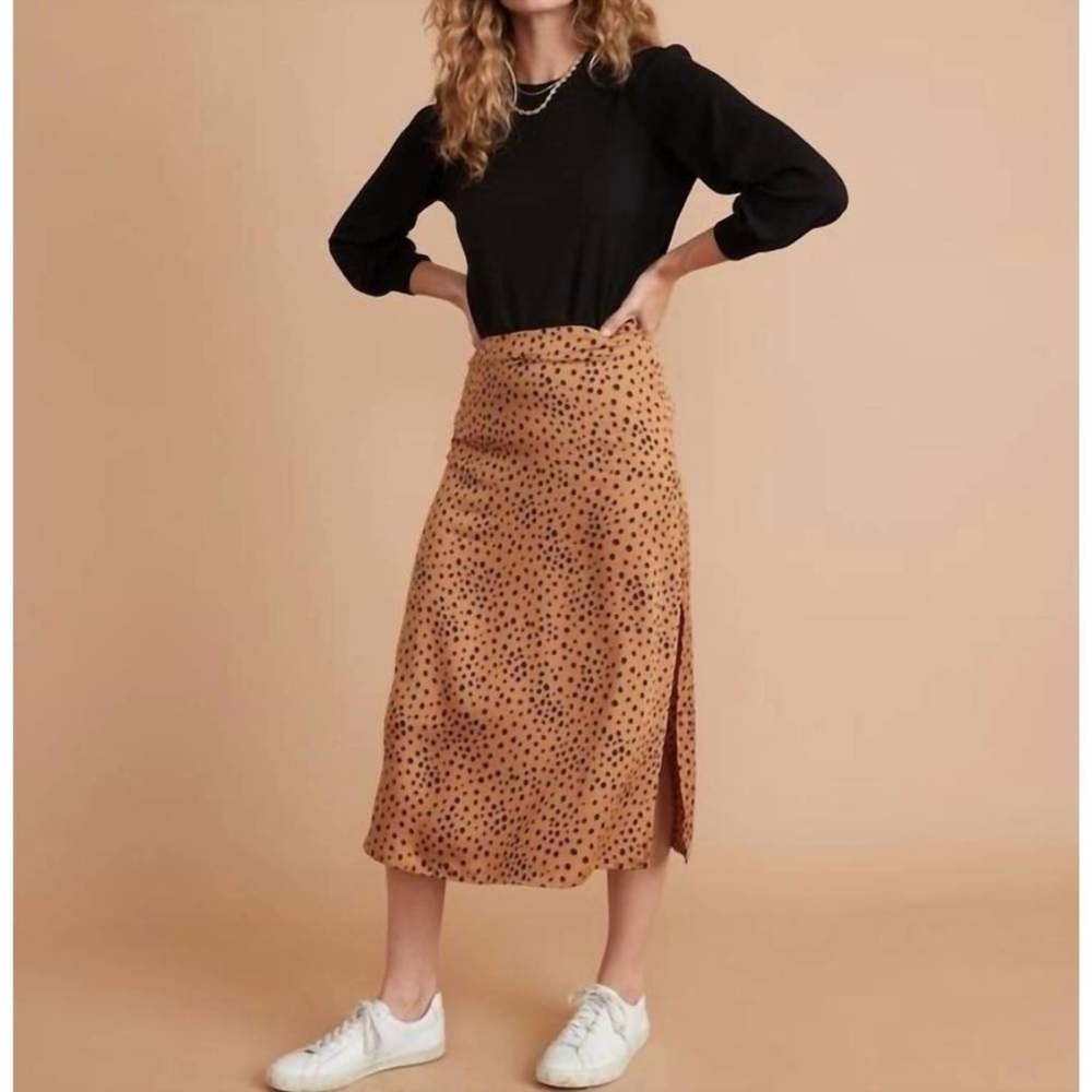 Marine Layer Tan Polka Dot Midi Skirt